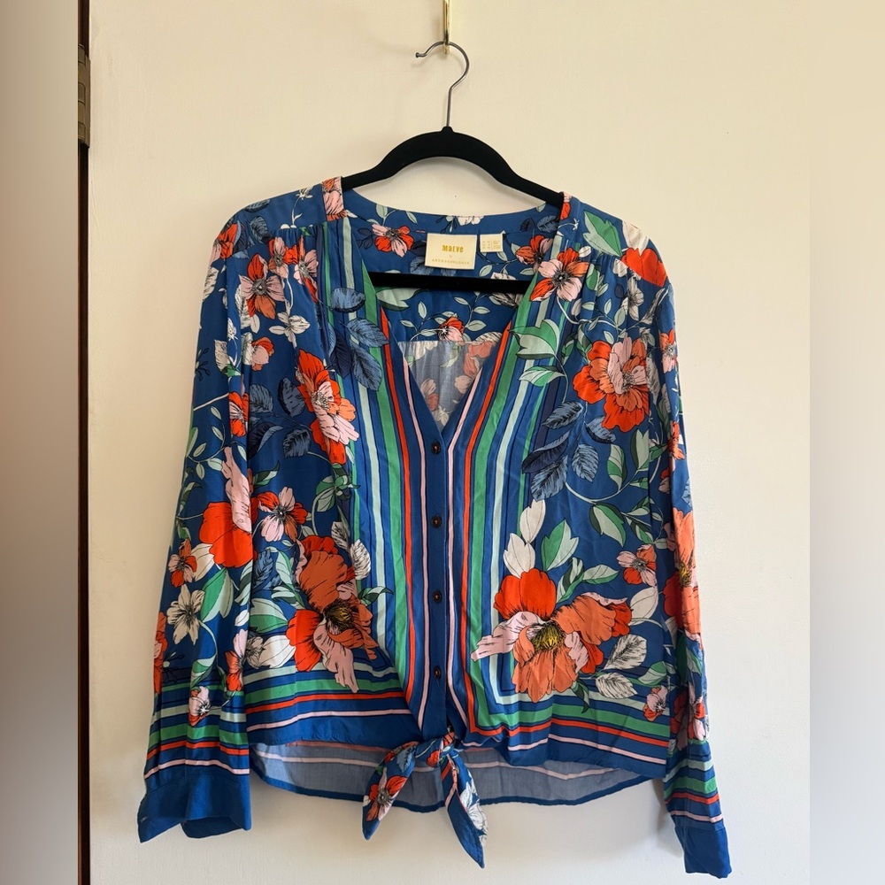 Maeve Anthropologie Blouse Silk Blend Relaxed Fit Size 8